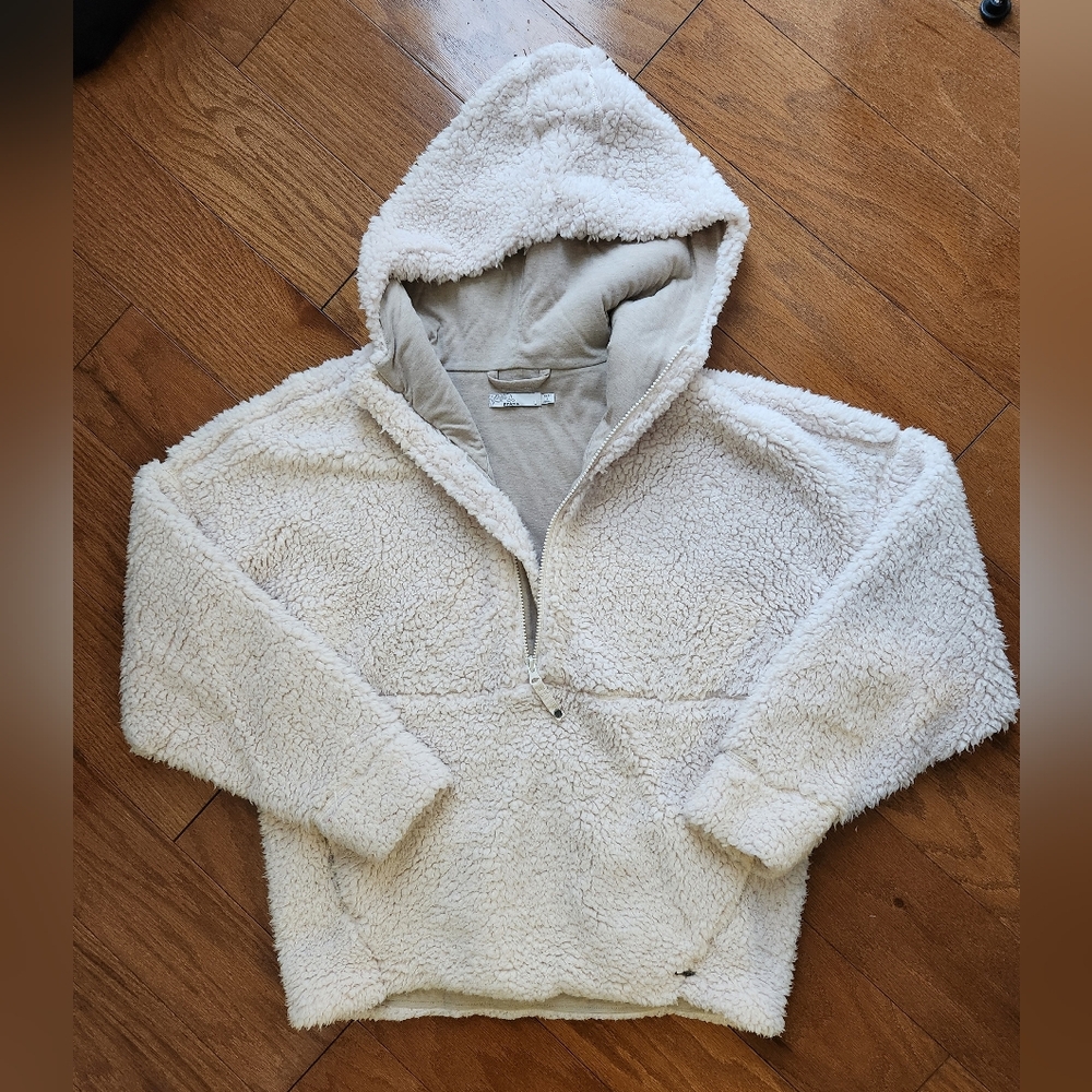 prAna Polar Escape Half-Zip Sherpa Fleece Hoodie Cream Lined Large